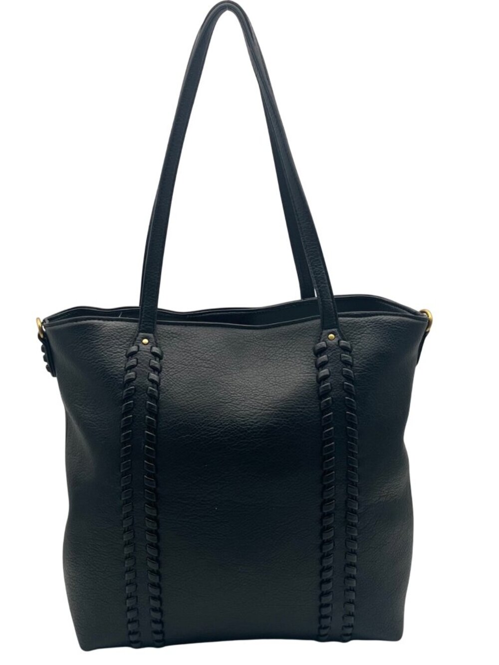 Style & Co Black Black Faux Leather Whip-Stitch Medium Tote Bag